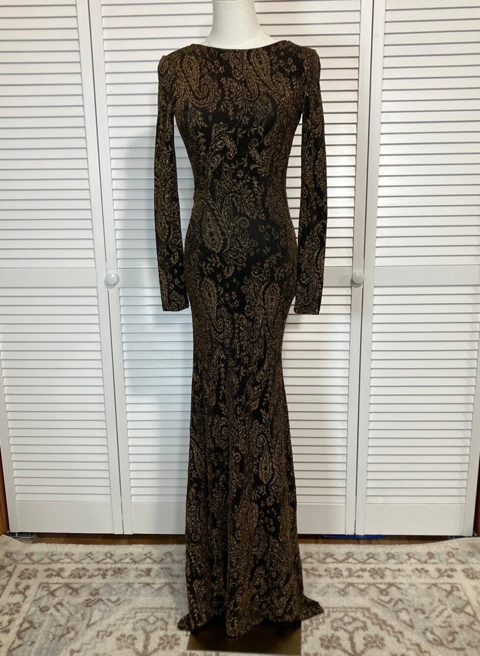 Windsor Glamour Whimsigoth Black Gold Sheer Paisley Backless Maxi Dress S